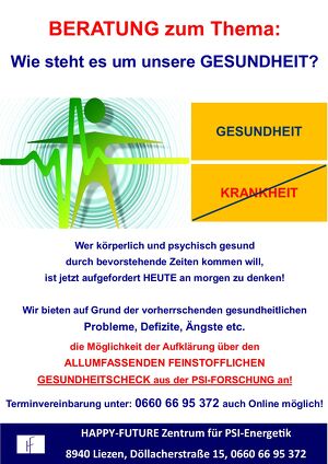 BERATUNGSTAGE: Wie steht es um unsere Gesundheit? Aufklärung zum FEINSTOFFLICHEN GESUNDHEITS- bzw. ERFOLGSCHECK!