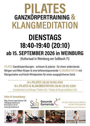 PILATES Ganzk&ouml;rpertraining dienstags ab 15. September 2026 in WEINBURG a.S.